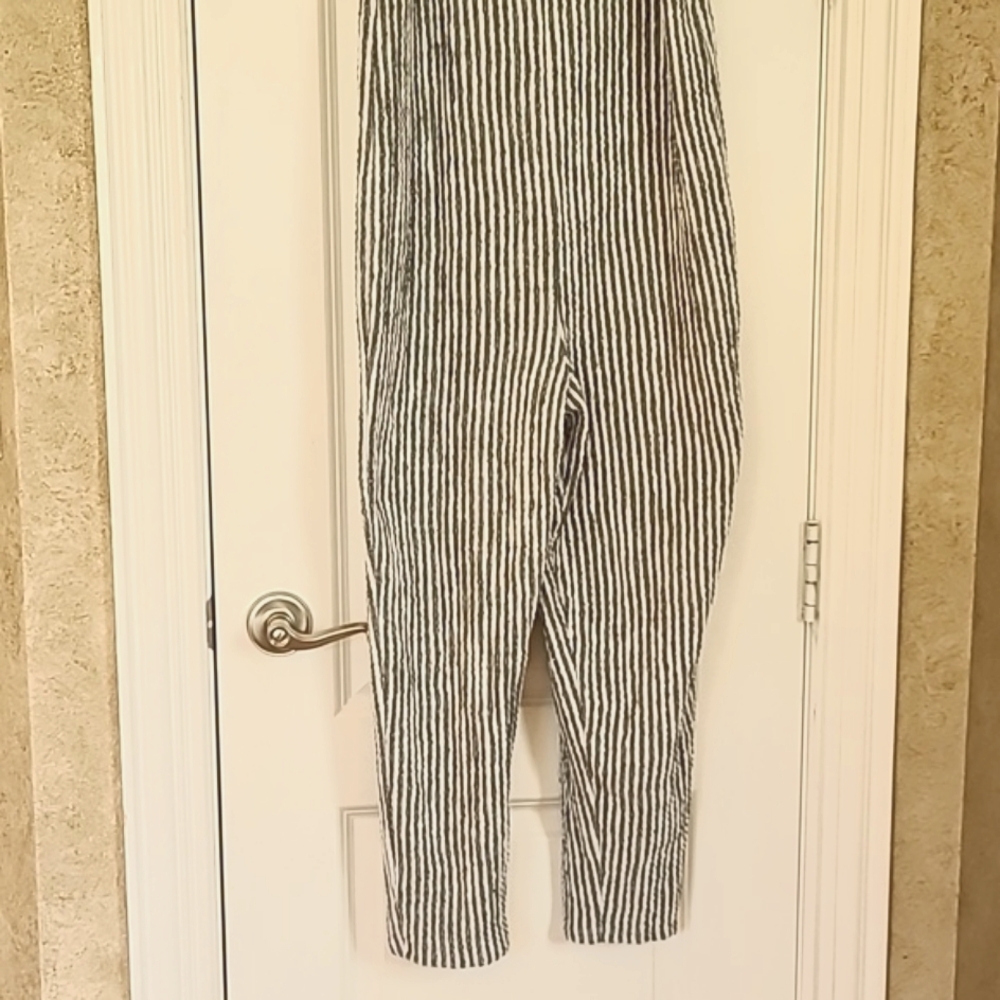 Zara Y2K Boho Cropped Jumpsuit Striped Black & White Size Medium - Picture 8 of 11